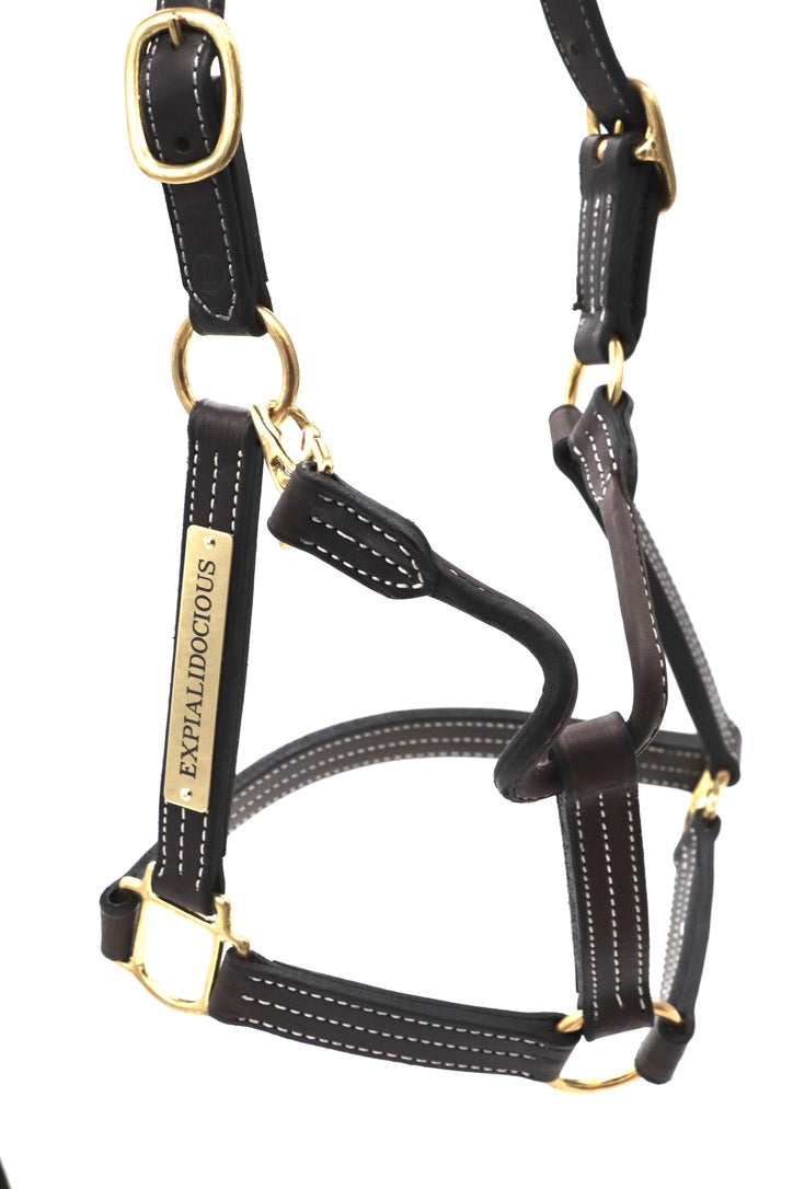 Custom Leather Horse Halter With Engraved Name Plate - Padded & Non-Padded Options